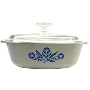 Vtg CorningWare 1Qt Casserole Dish + Lid‎ Cornflower USA '60s